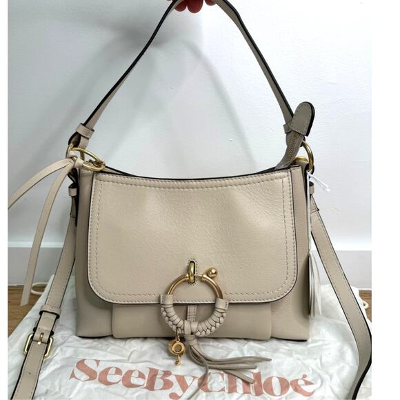 NWT See by Chloé Small Joan Leather Shoulder Bag Top Handle Cement Beige - Picture 6 of 13